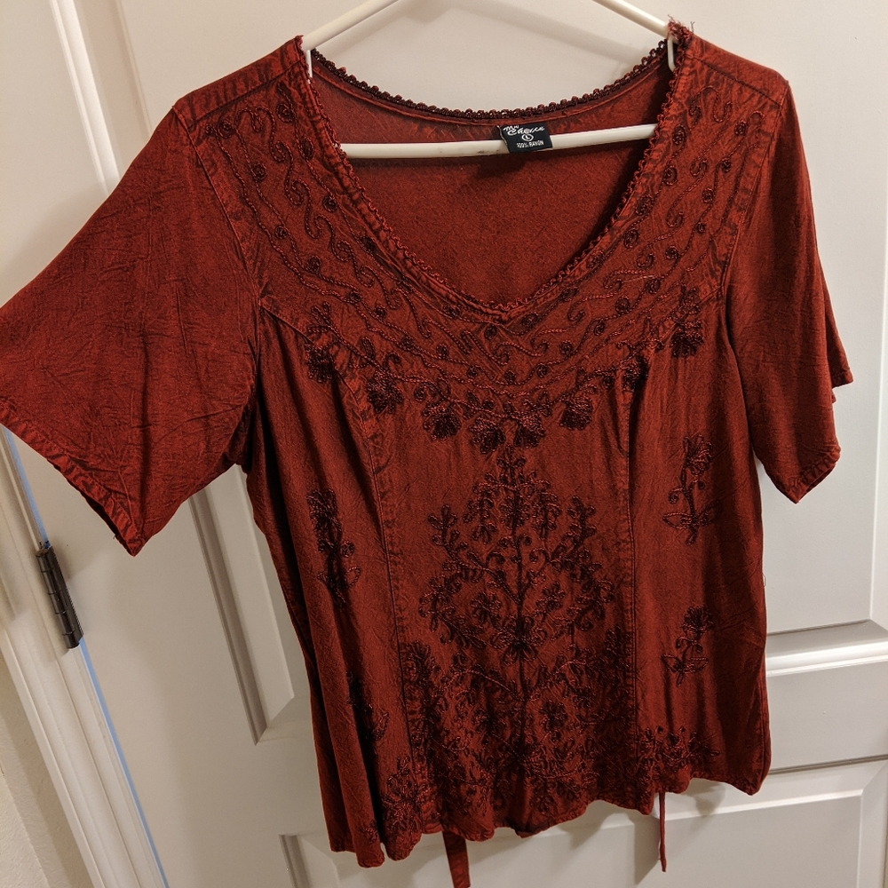 Red blouse with tie